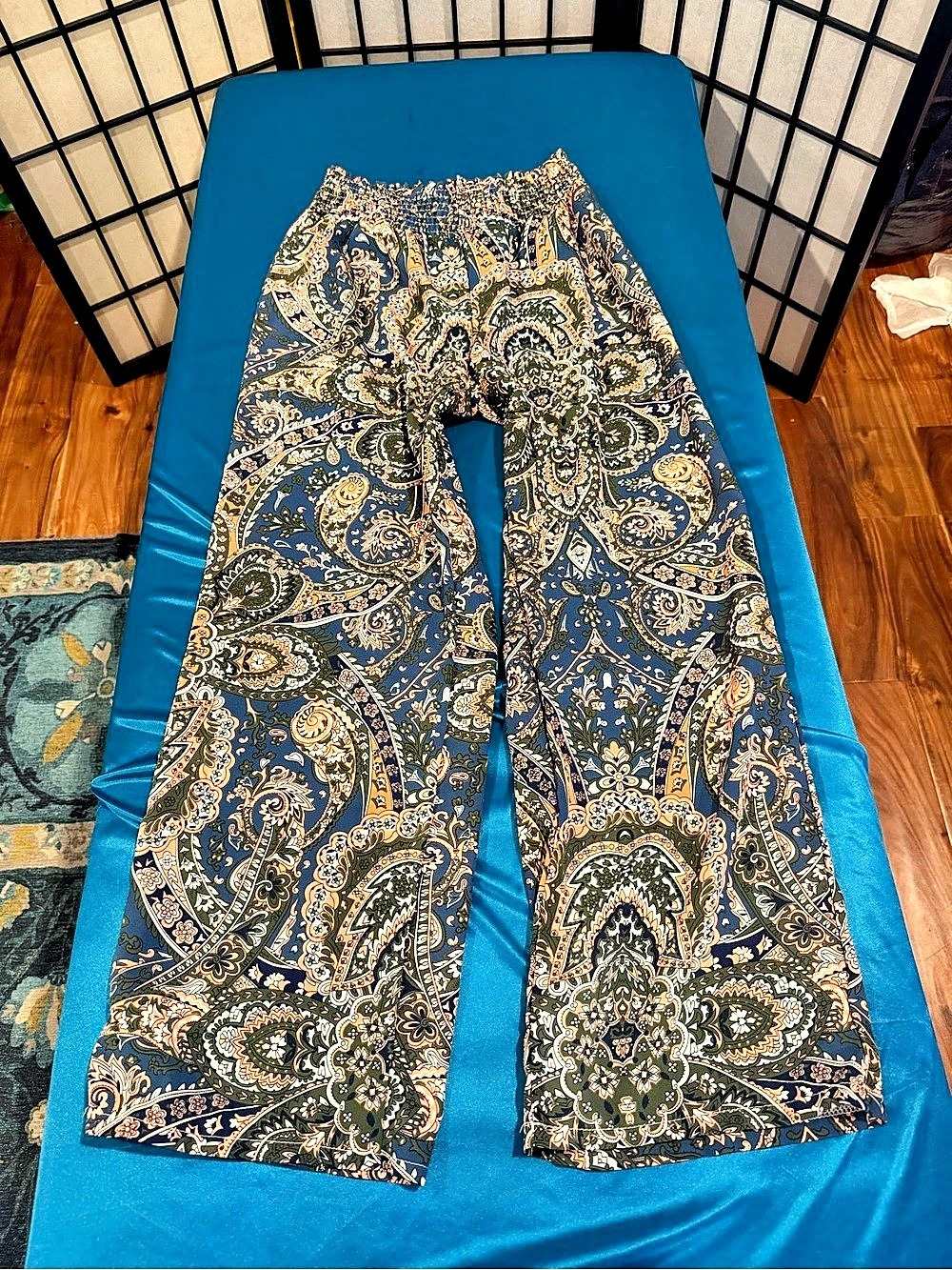 Paisley Wide Leg Cotton 
/polyester Pants in Blue (G3)